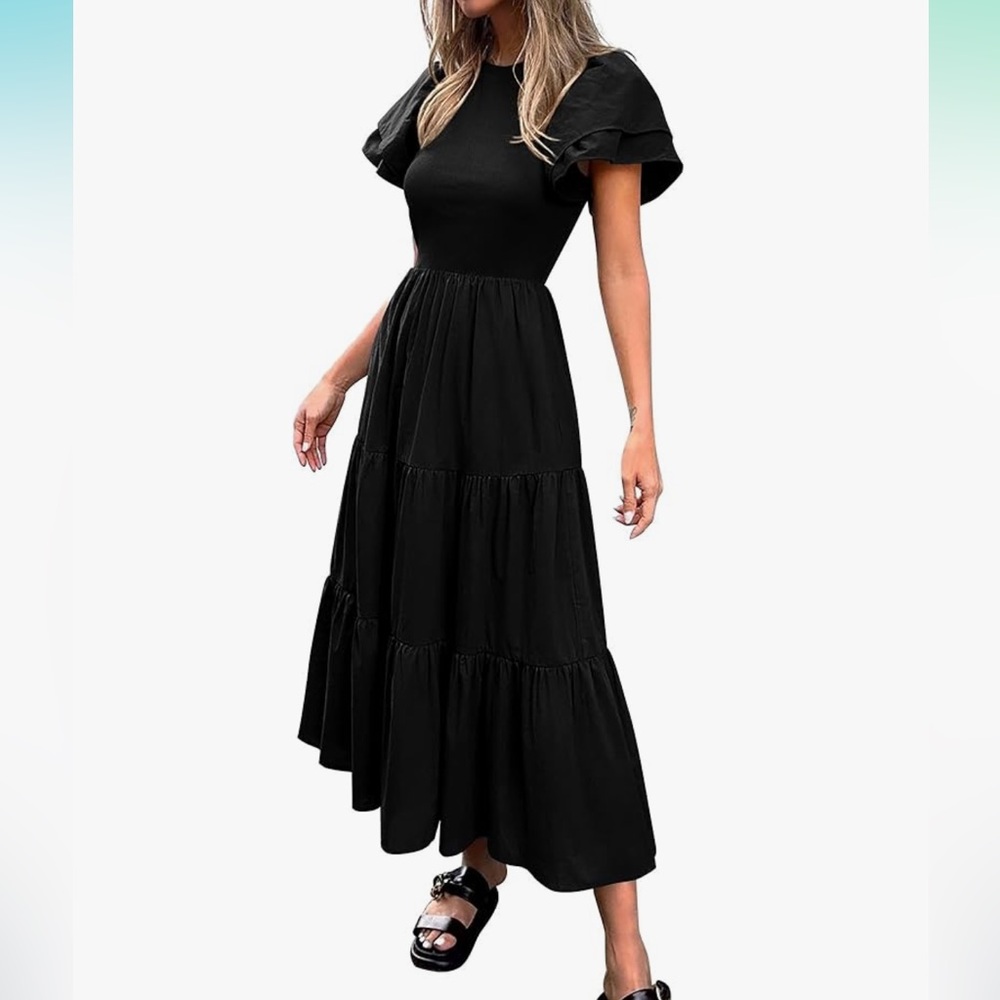 Amazon/ BTFBM Women's Flutter Sleeve Flowy A Line Tiered Dress
